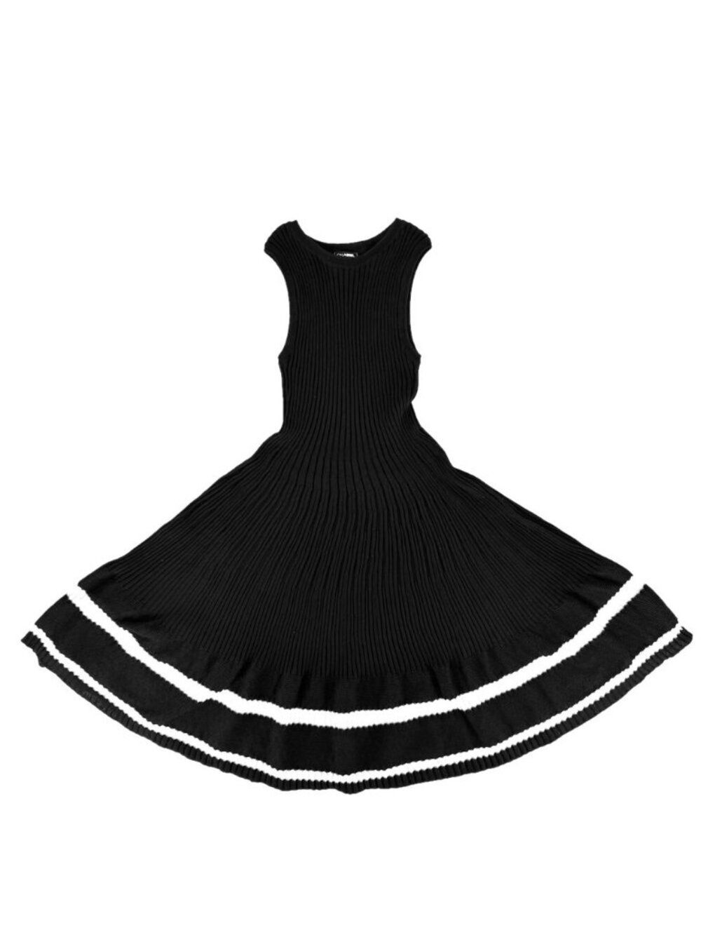 Chanel Dress Pleated Sleeveless CC Logo 34 Black White Cotton Spring Summer